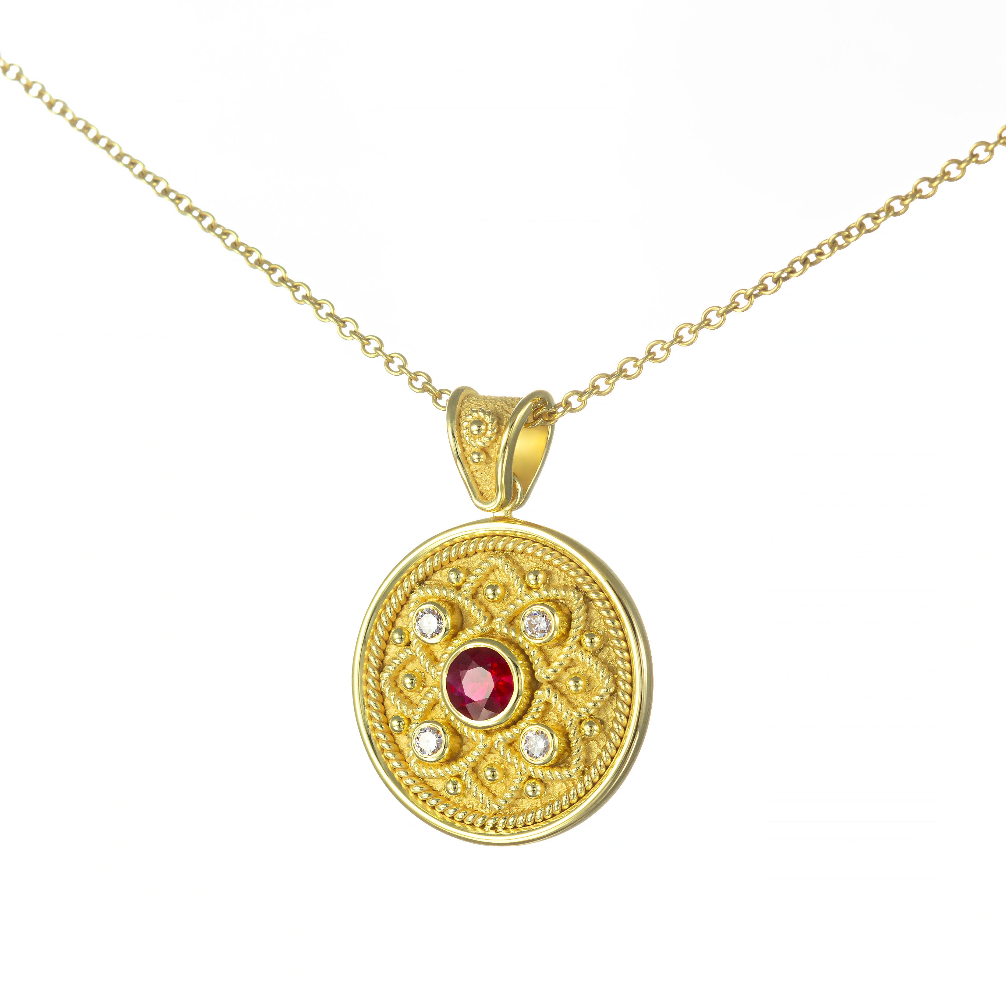 Gold Ruby Pendant with Diamonds Odysseus Jewelry