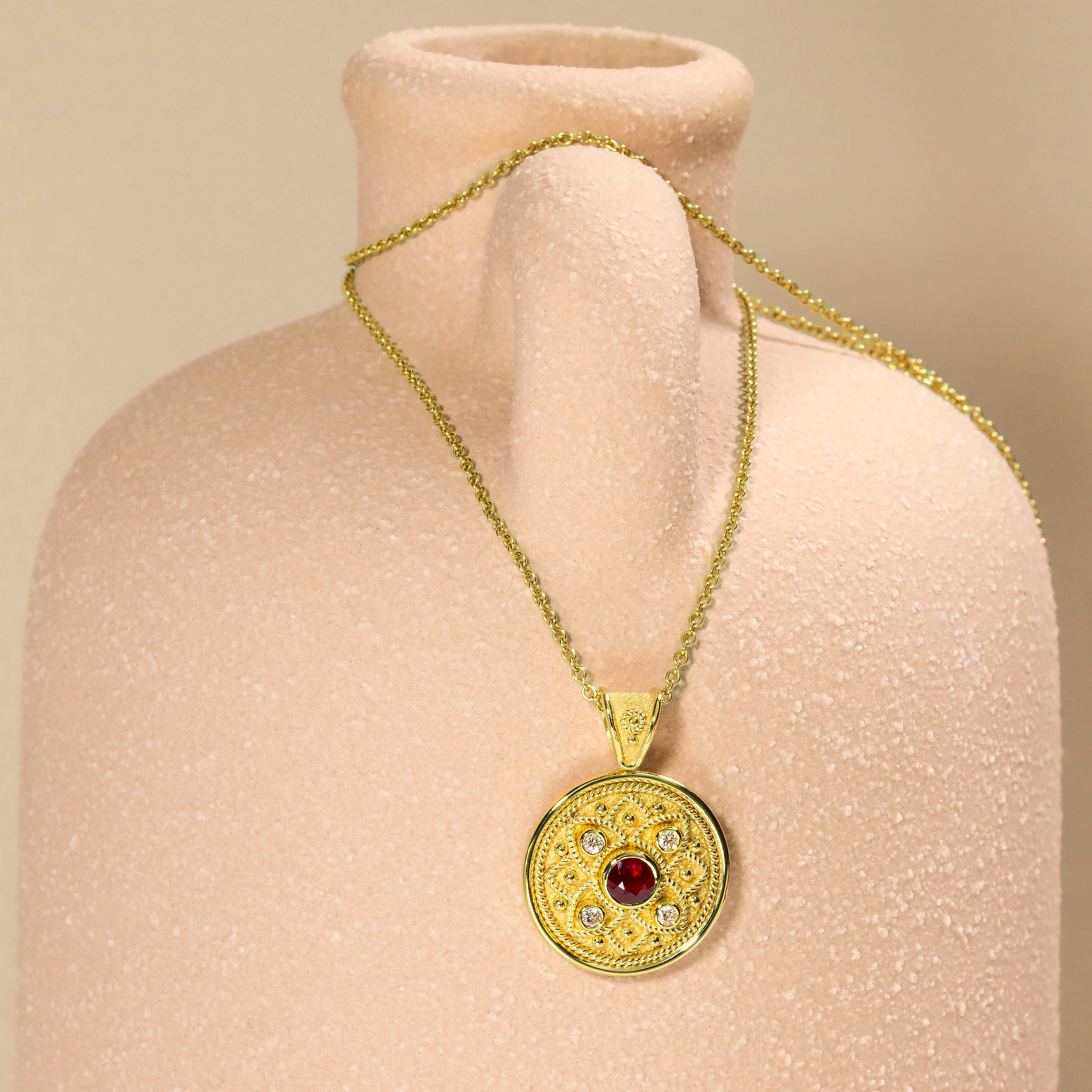 Gold Ruby Pendant with Diamonds Odysseus Jewelry