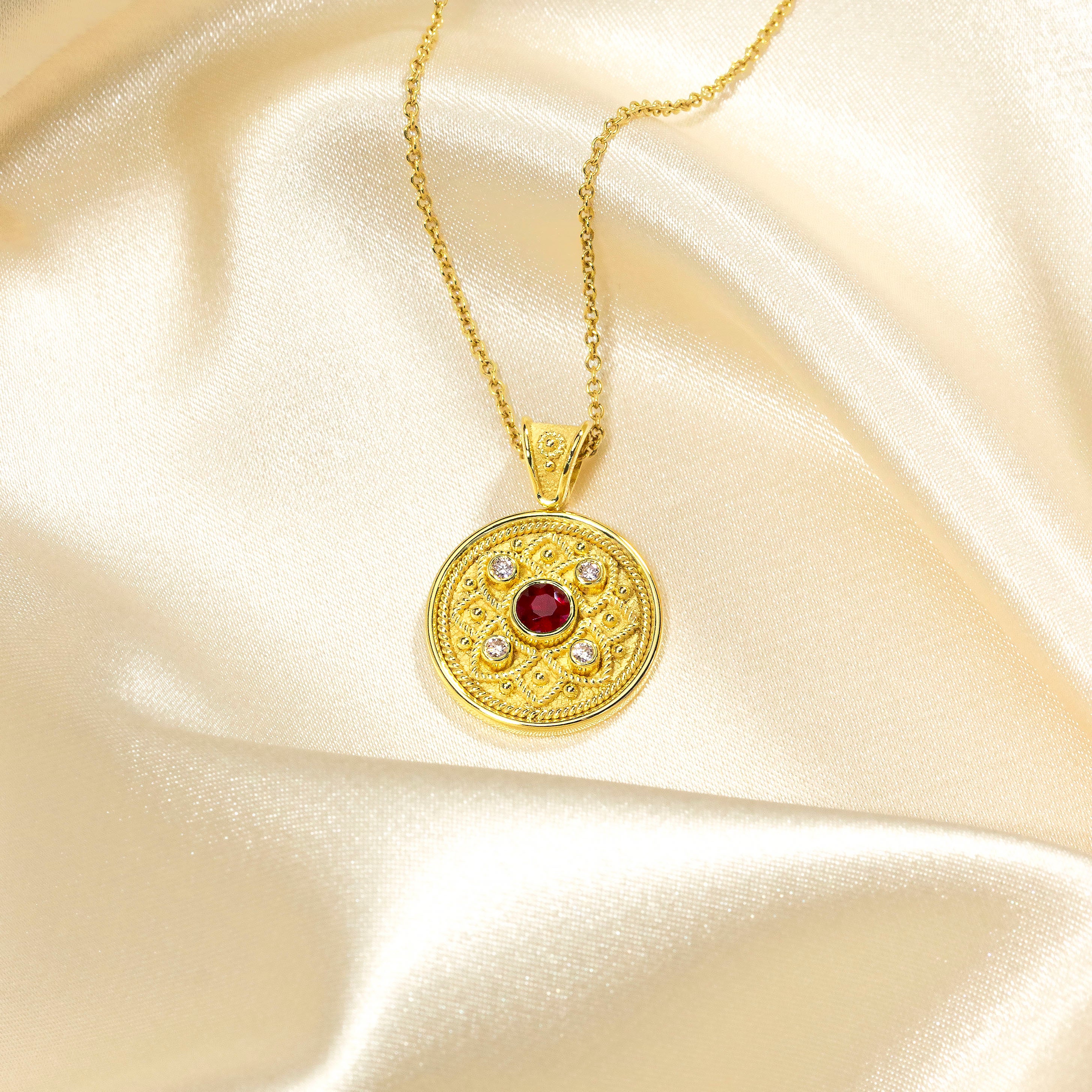 Gold Ruby Pendant with Diamonds Odysseus Jewelry