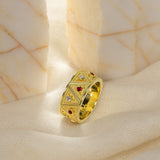 Gold Triangle Motif Ring with Rubies and Diamonds