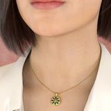 Gold Round Pendant with London Topaz and Moissanite