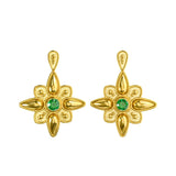 Handmade Gold Flower Earrings with Emeralds