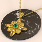Handmade Gold Flower Pendant with Emerald Odysseus Jewelry