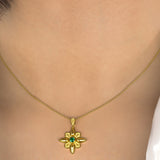 Handmade Gold Flower Pendant with Emerald Odysseus Jewelry