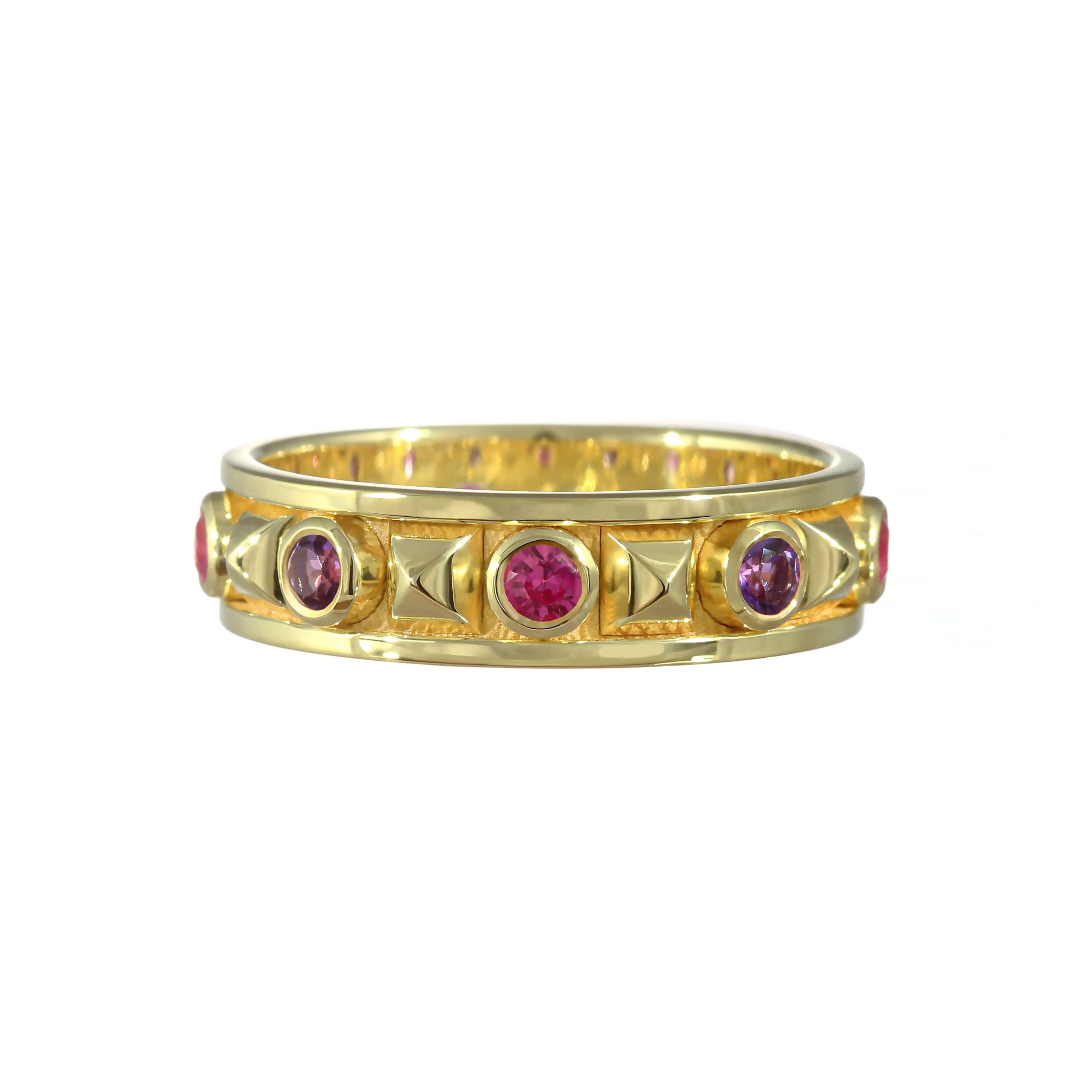 Pyramid Gold Ring with Pink Sapphires and Amethysts Odysseus Jewelry