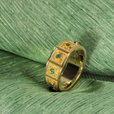 Byzantine Square Gold Ring with Emeralds Odysseus Jewelry