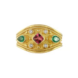 Gold Ring with Tourmaline Emeralds and Diamonds