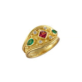 Gold Ring with Tourmaline Emeralds and Diamonds