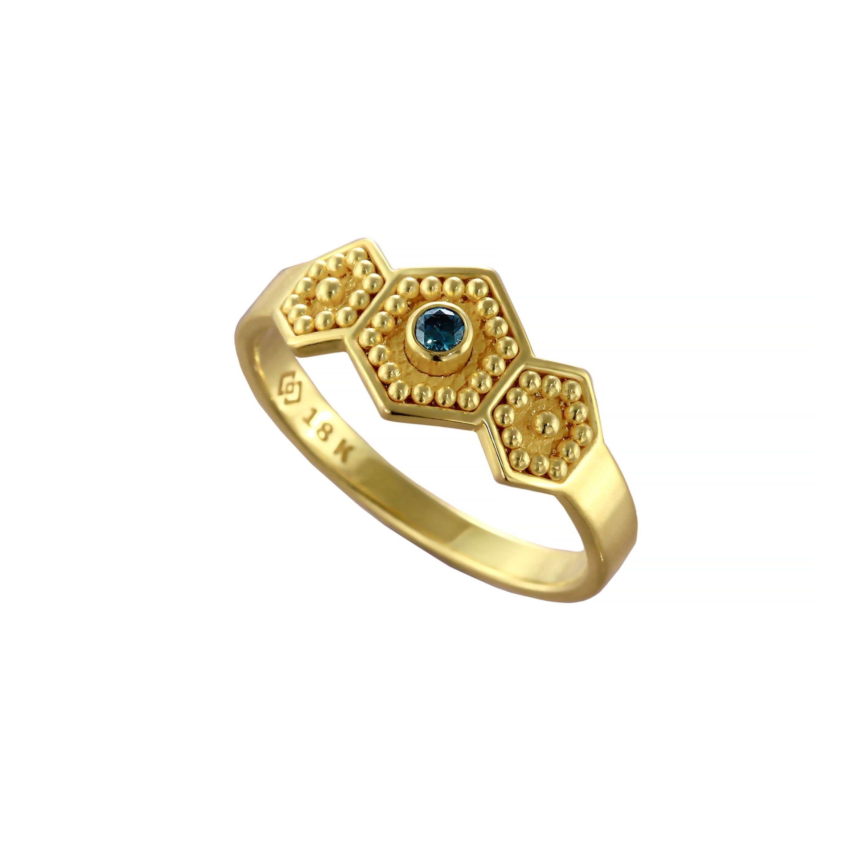 Polygon Gold Ring with Blue Diamond – Odysseus Jewelry