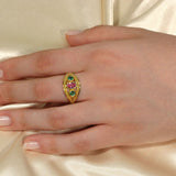 Gold Ring with Pink Sapphire and Emeralds