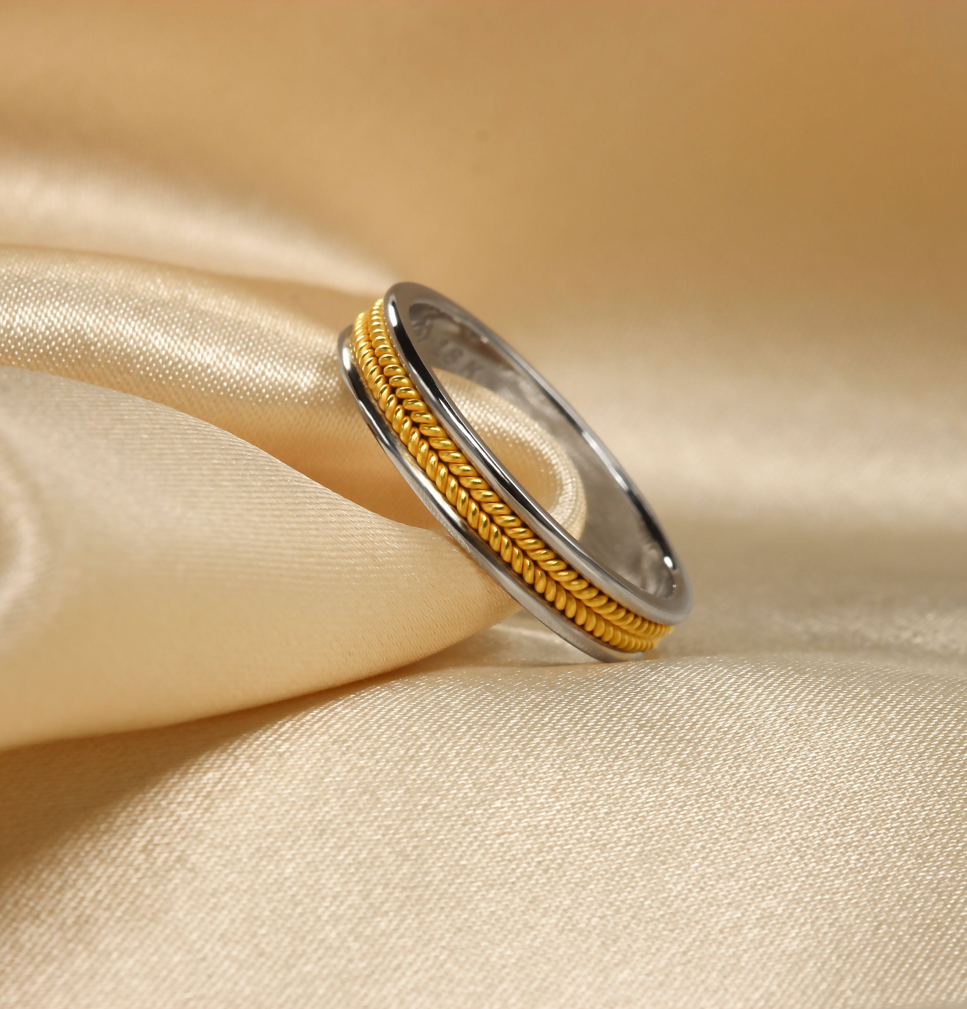 Gold Rope Ring Side View Thin Gold and White Gold Rope Ring – Odysseus Jewelry