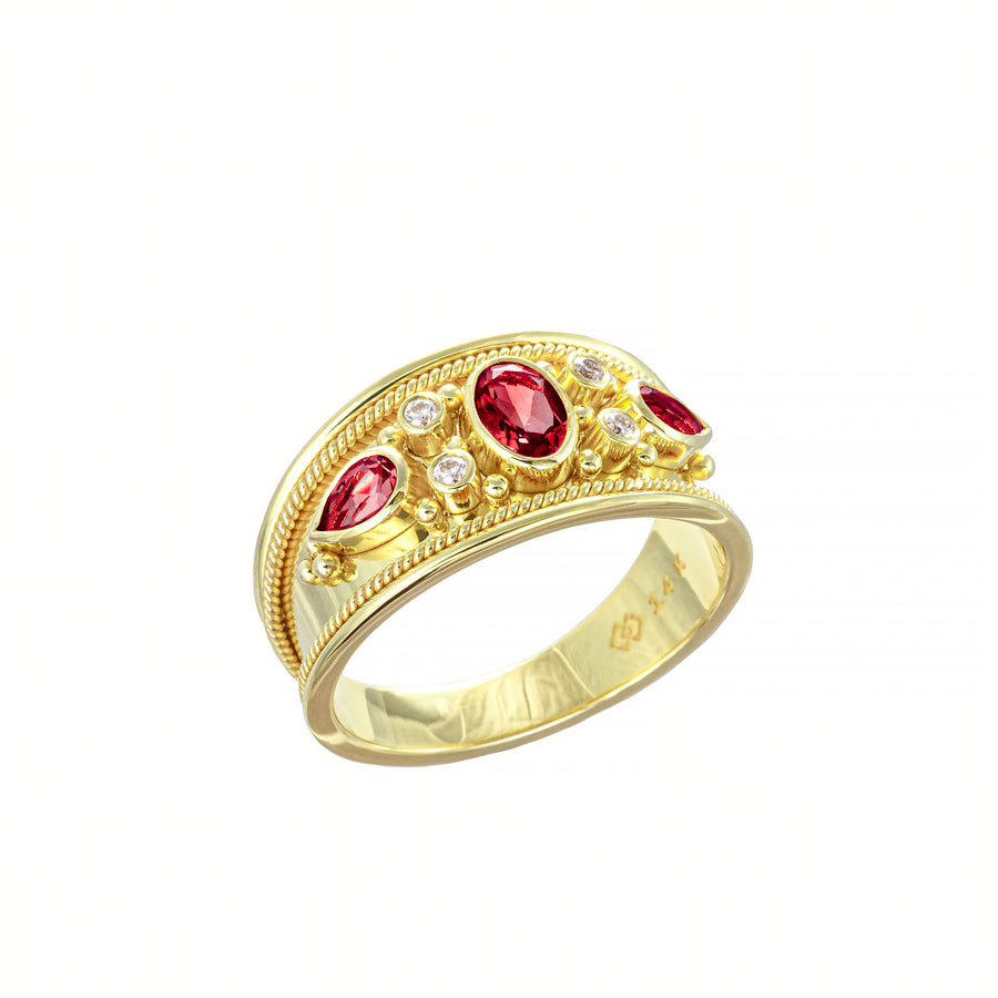 Byzantine Gold Ring with Rubies Diamonds and a Shiny Finish