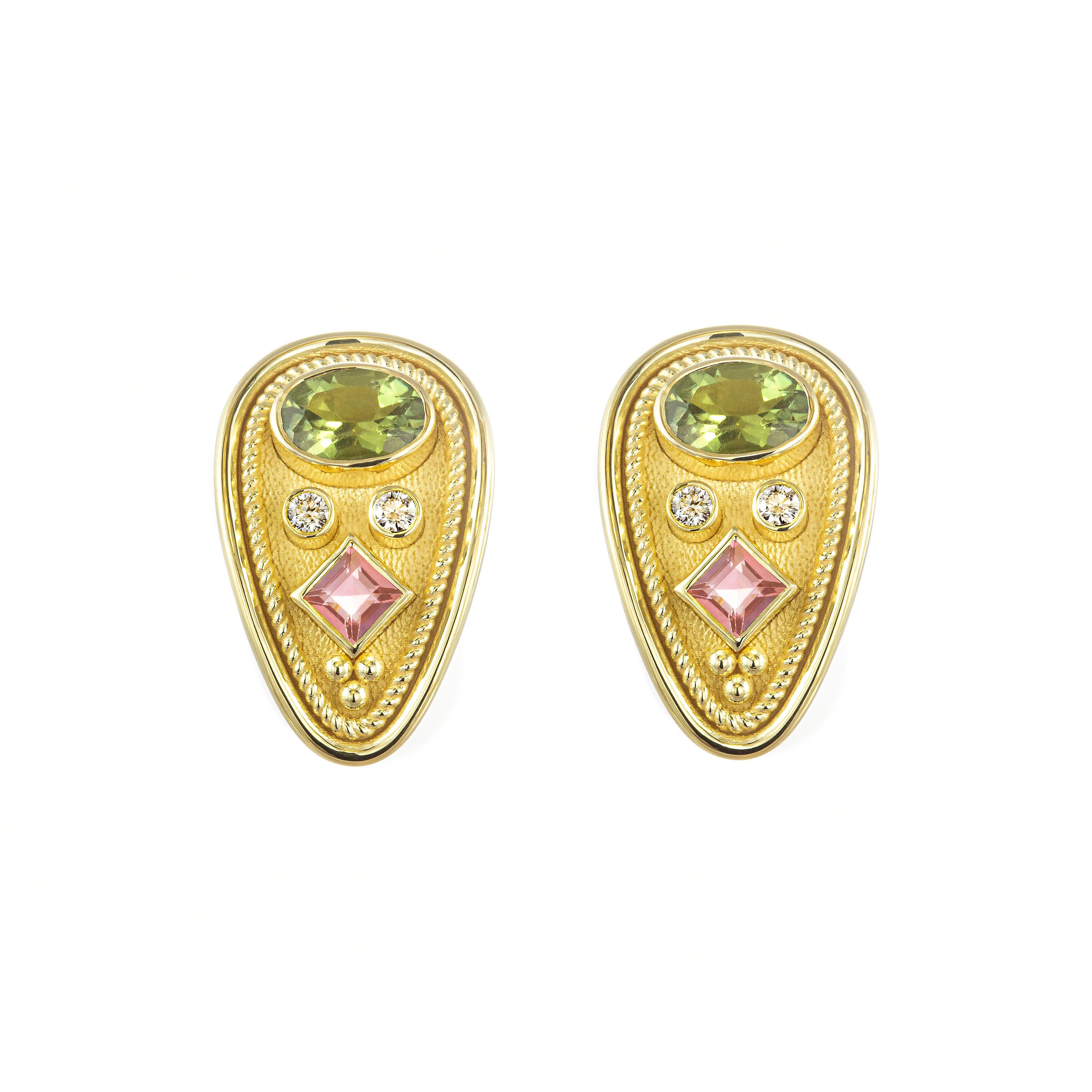 Byzantine Gold Earrings with Tourmalines and Diamonds Odysseus Jewelry