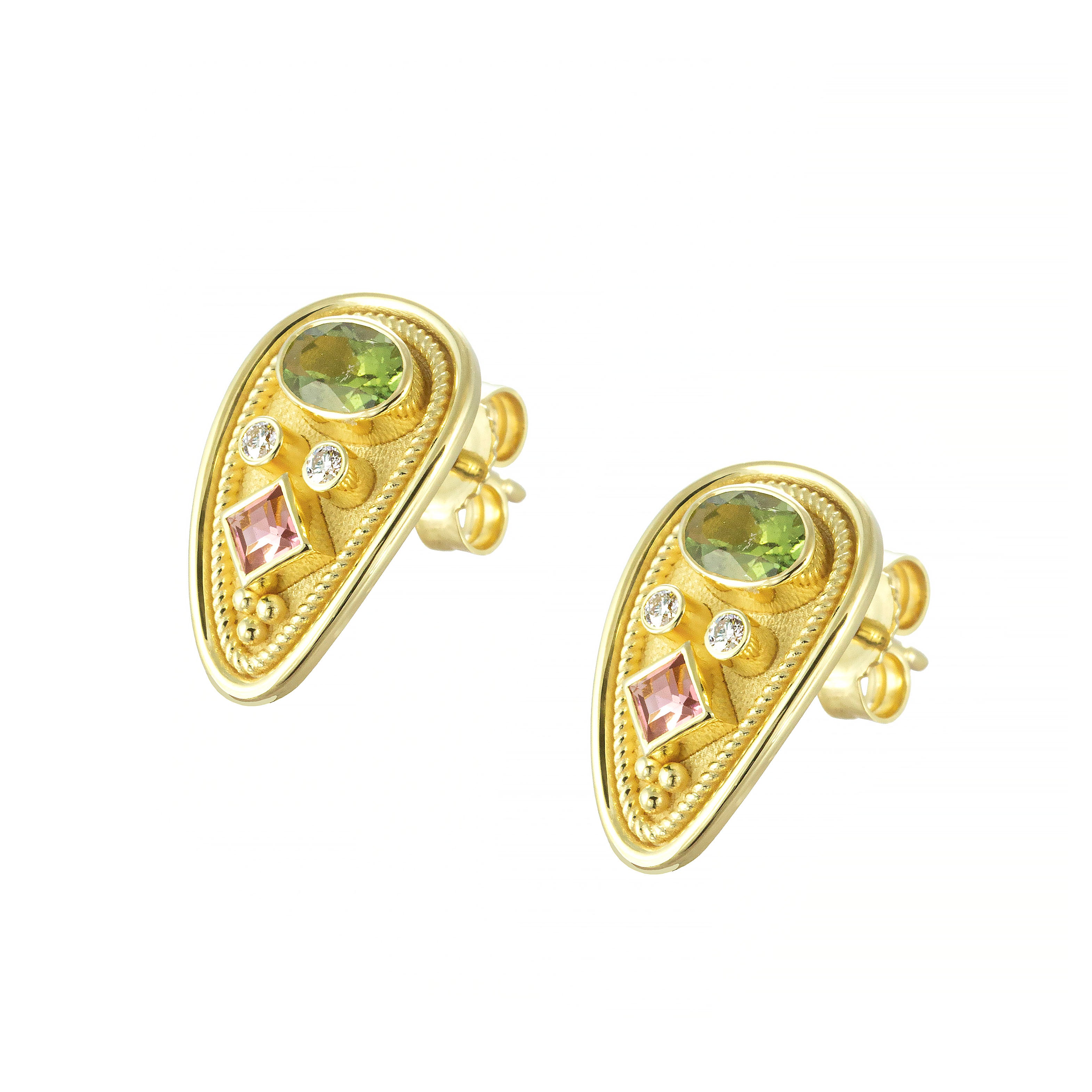 Byzantine Gold Earrings with Tourmalines and Diamonds Odysseus Jewelry