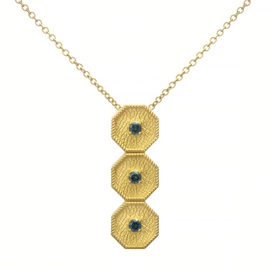 Byzantine Polygon Gold Pendant with Blue Diamonds