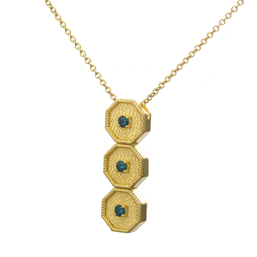Byzantine Polygon Gold Pendant with Blue Diamonds