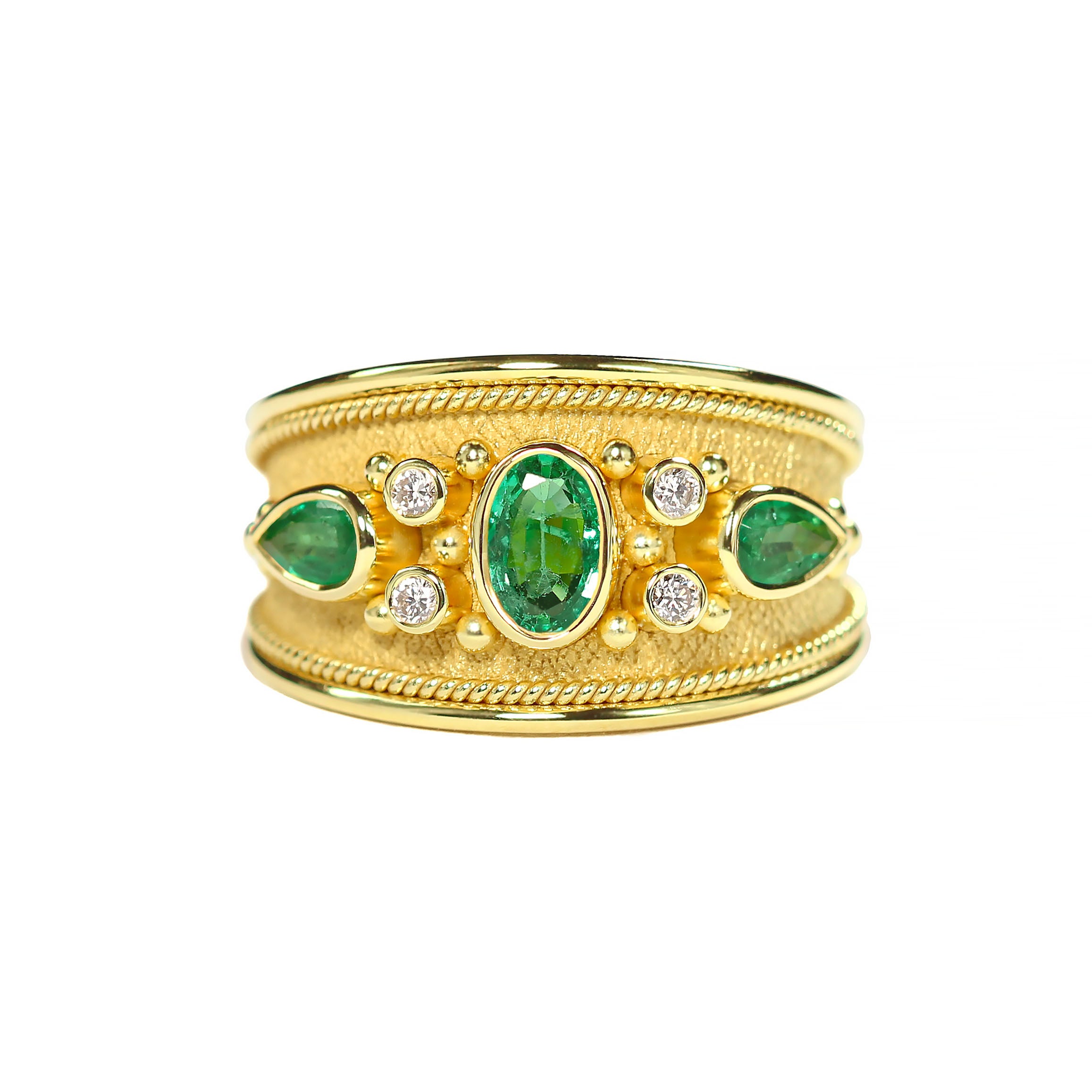 Gold Emerald Ring with Diamonds Odysseus Jewelry