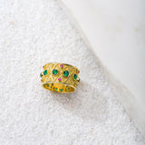 Pink Sapphire Byzantine Gold Ring with Emeralds