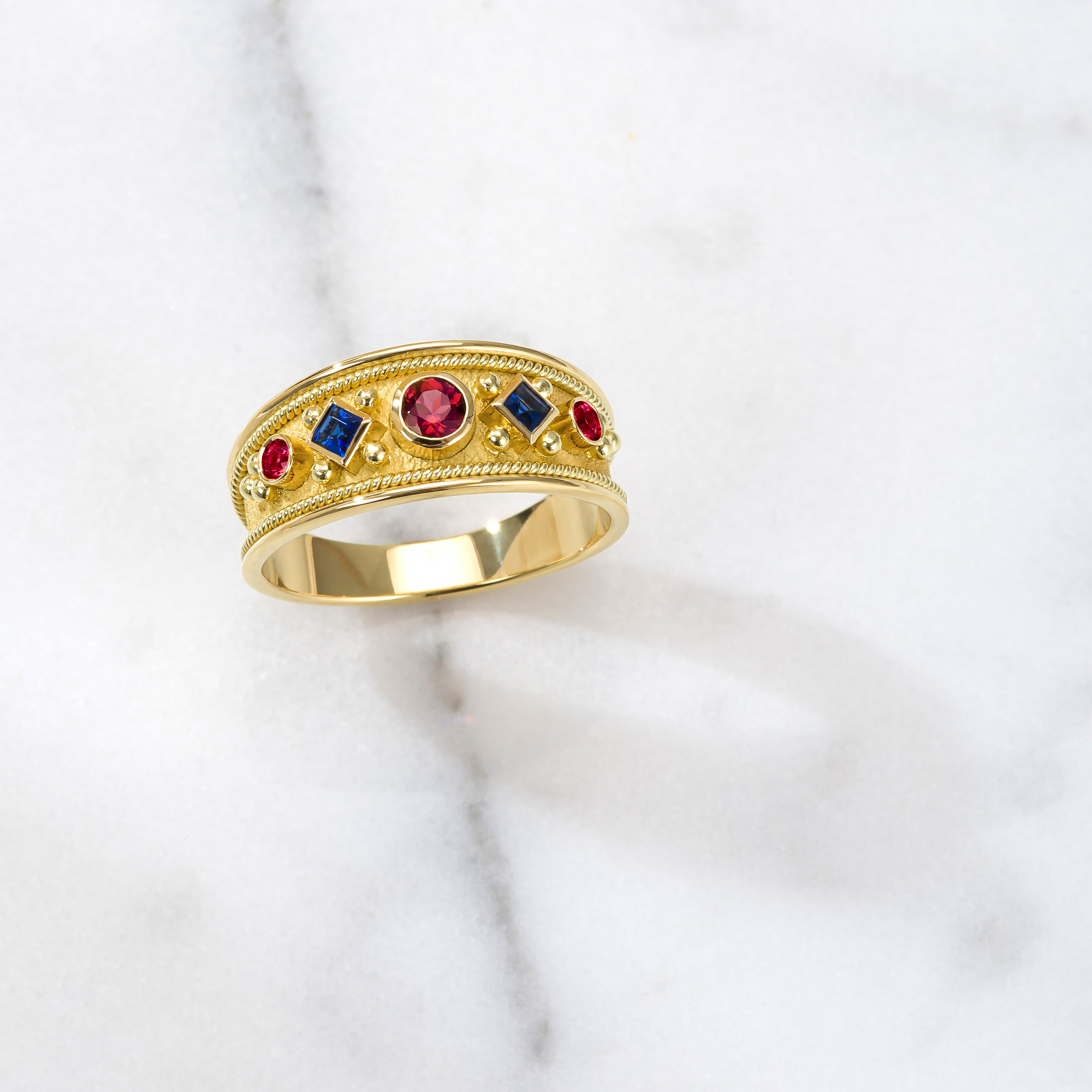 Sapphire Rubies Byzantine Gold Ring Odysseus Jewelry