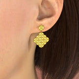 Square Dangle Earrings with Gold Motif and Granulations