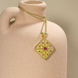 Square Gold Pendant with Pink Sapphires and Diamond Odysseus Jewelry