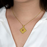 Square Gold Pendant with Pink Sapphires and Diamond Odysseus Jewelry