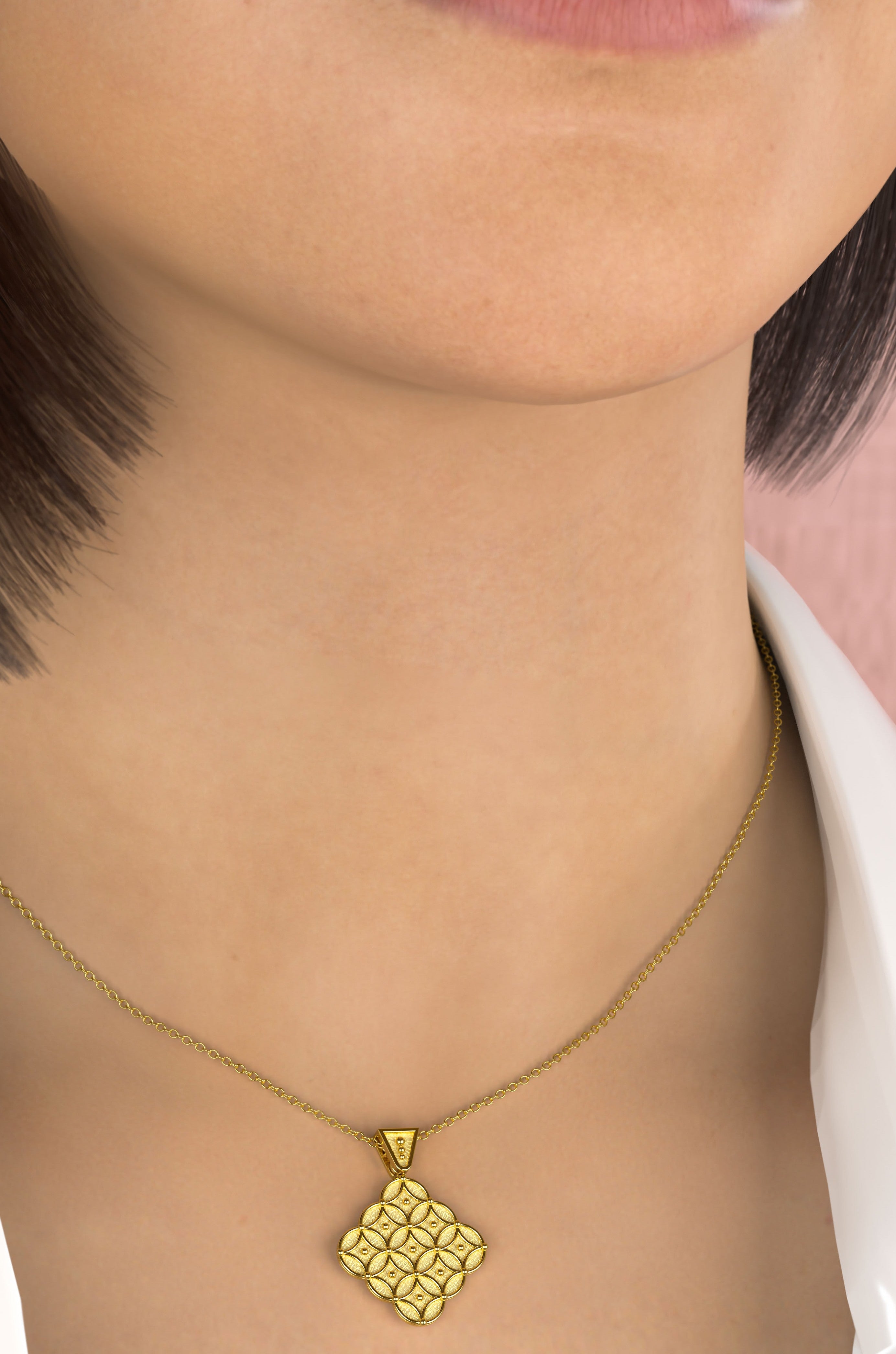 Square Gold Motif Pendant with Granulations Odysseus Jewelry
