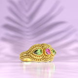 Gold Ring with Pink Tourmaline Peridots and Granulations