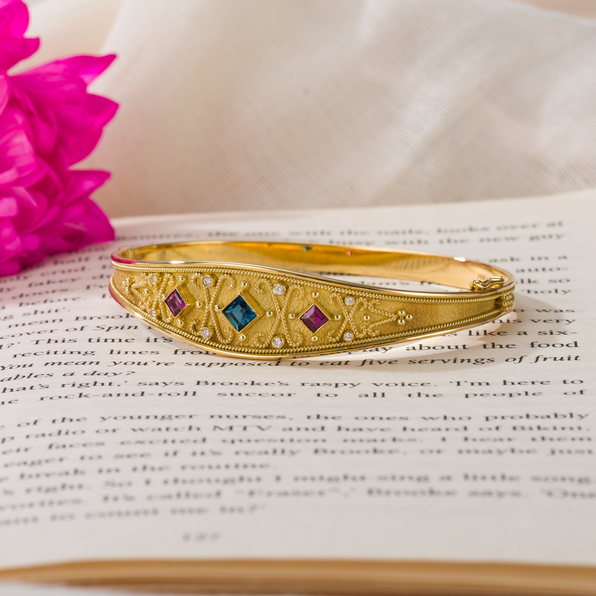 18K Byzantine Gold Bracelet with Rhodolite Topaz and Diamonds Odysseus Jewelry