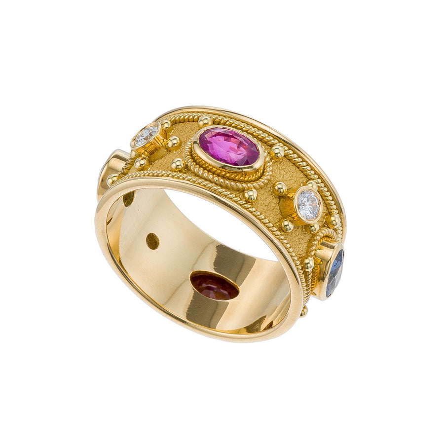 Byzantine Multi Color Sapphire Ring with Diamonds