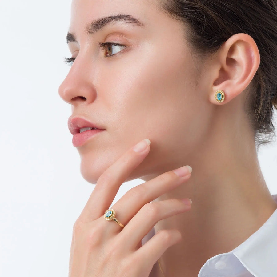 Swiss Blue Topaz Gold Byzantine Earrings