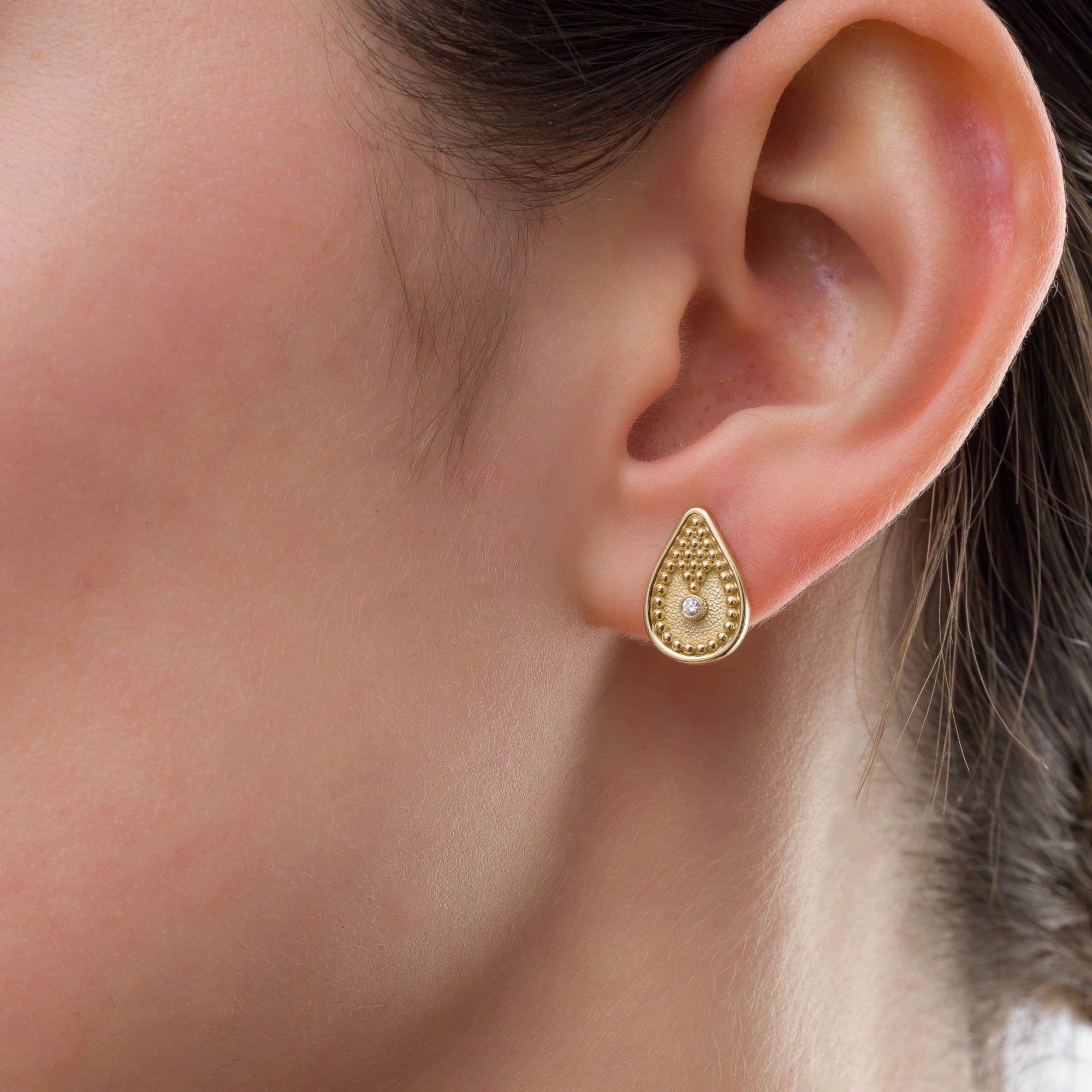 Byzantine Pear Gold Earrings with Diamond Odysseus Jewelry