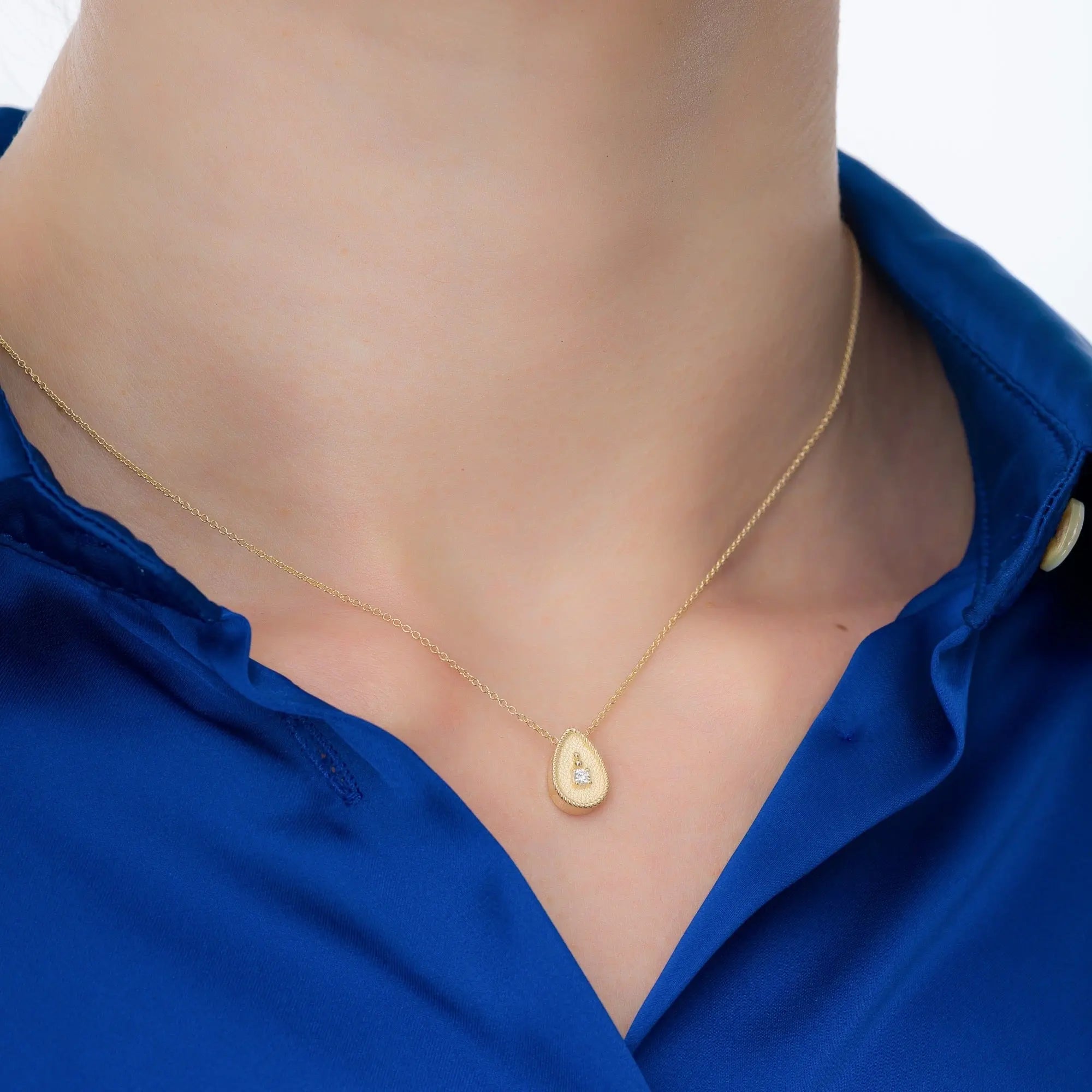 Gold Pear Pendant with Diamond Odysseus Jewelry