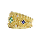 Byzantine Gold Ring with Emerald Sapphires and Diamonds Odysseus Jewelry