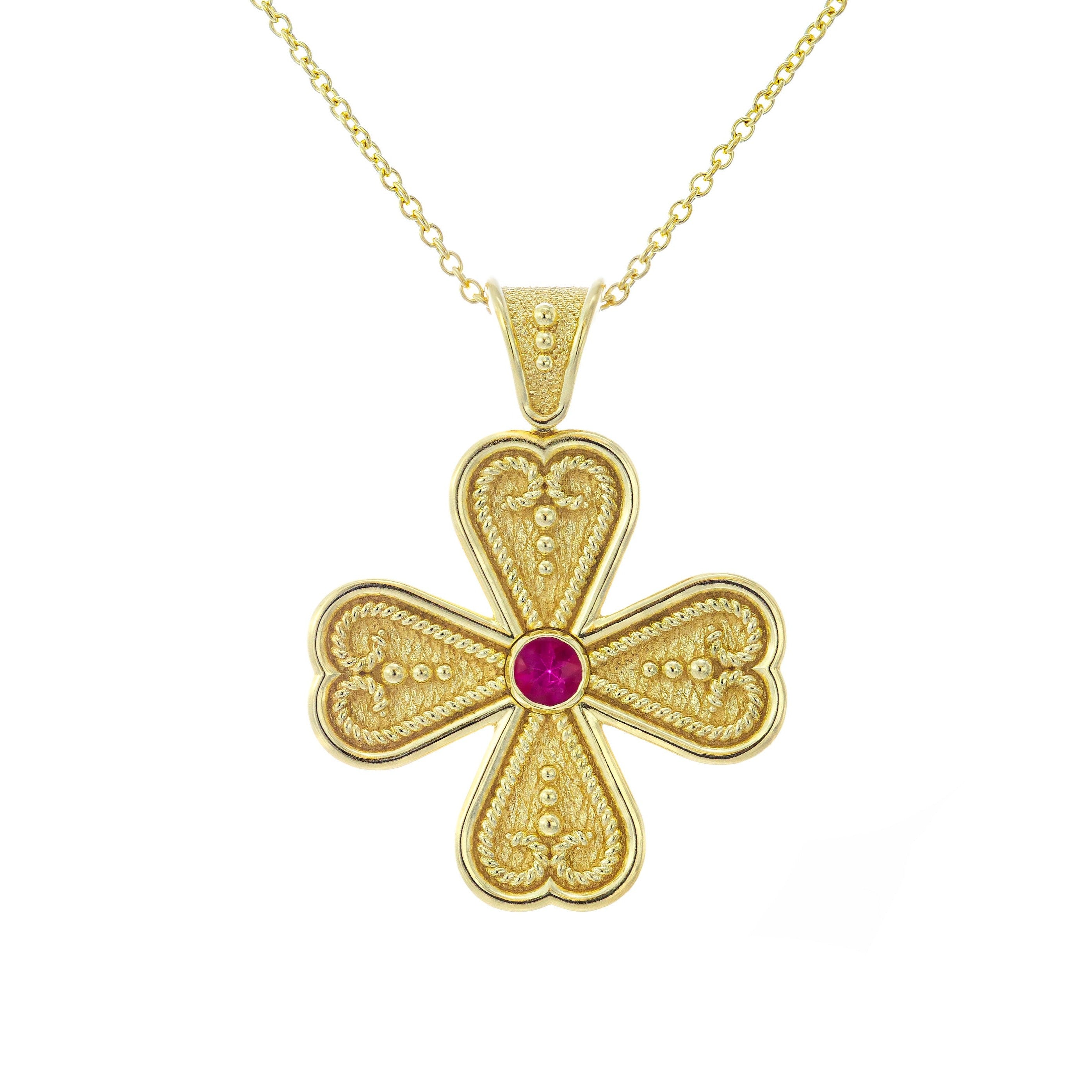 Byzantine Heart Cross with Ruby Odysseus Jewelry