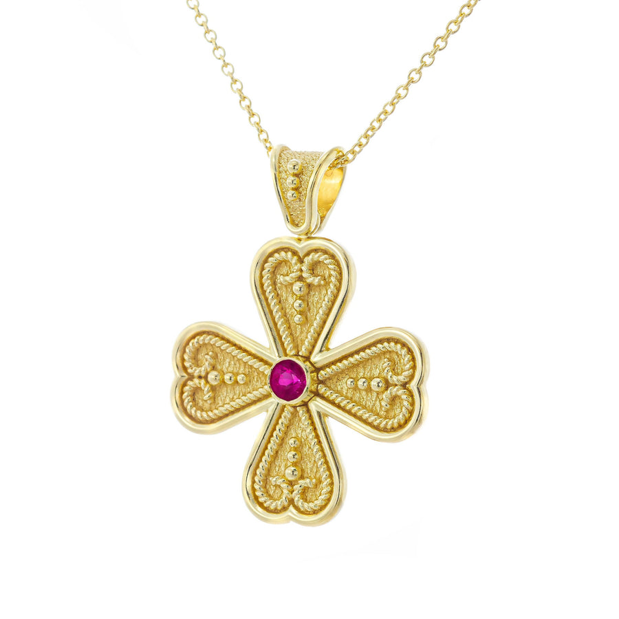 Byzantine Heart Cross with Ruby