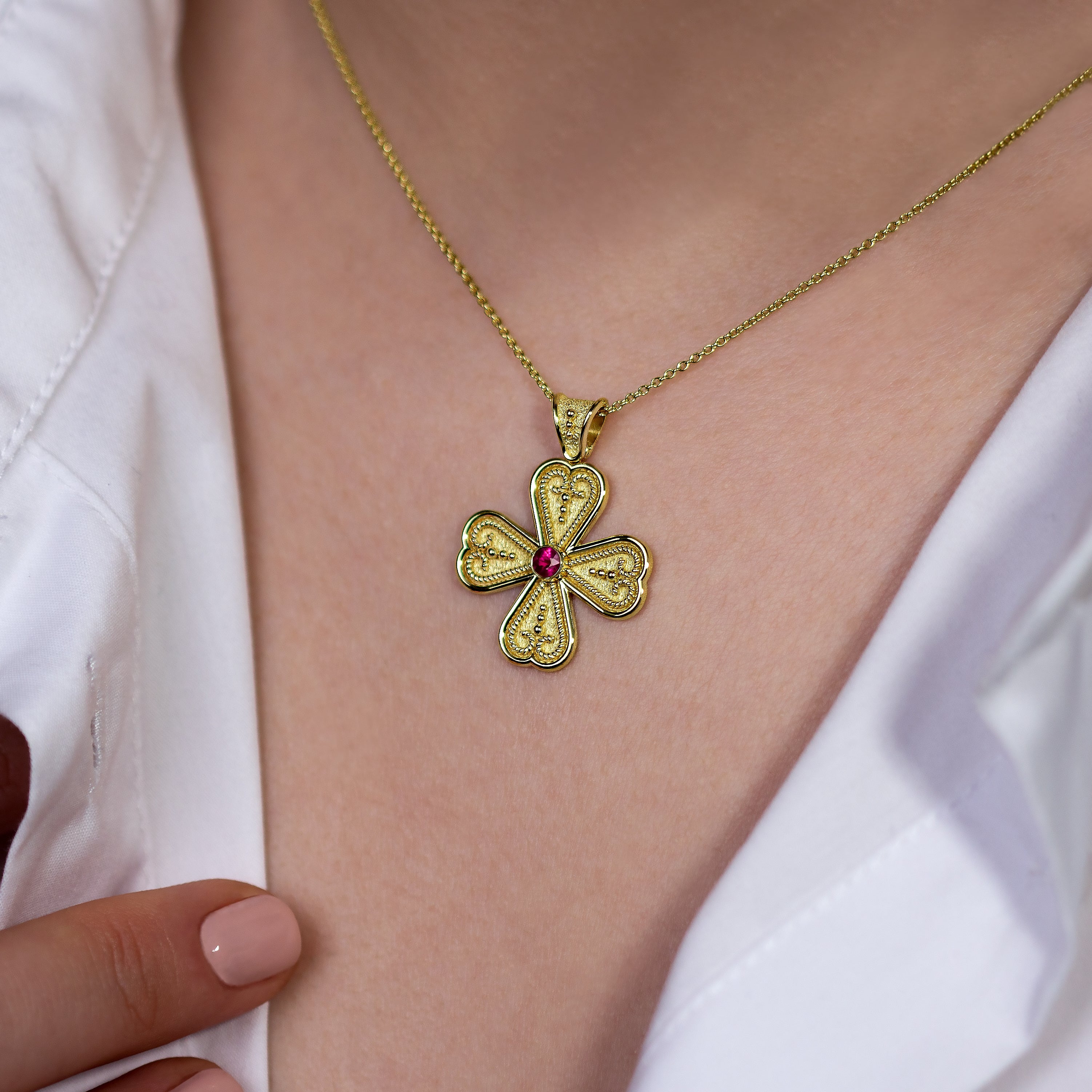 Byzantine Heart Cross with Ruby Odysseus Jewelry