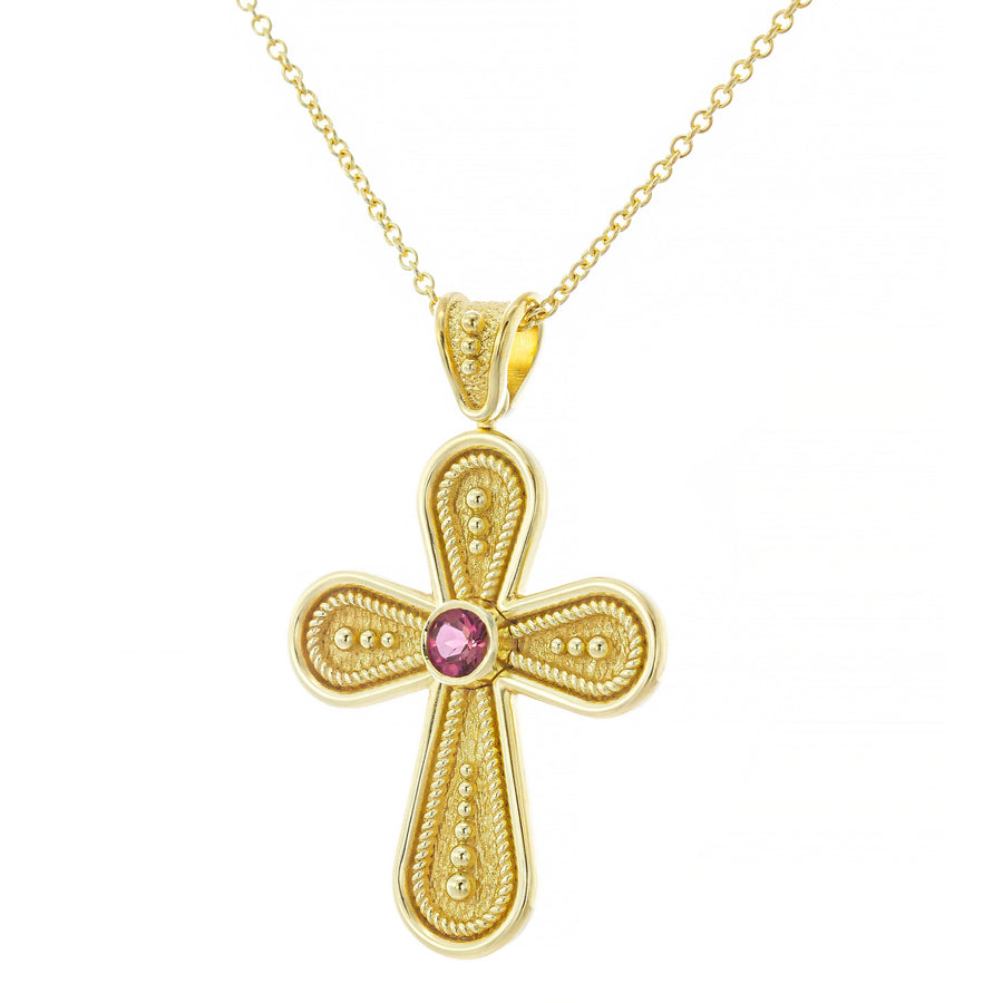 Byzantine Rounded Cross with Pink Tourmaline