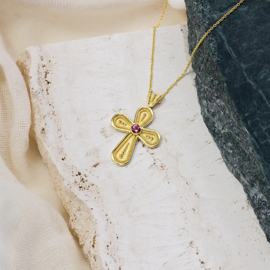 Byzantine Rounded Cross with Pink Tourmaline