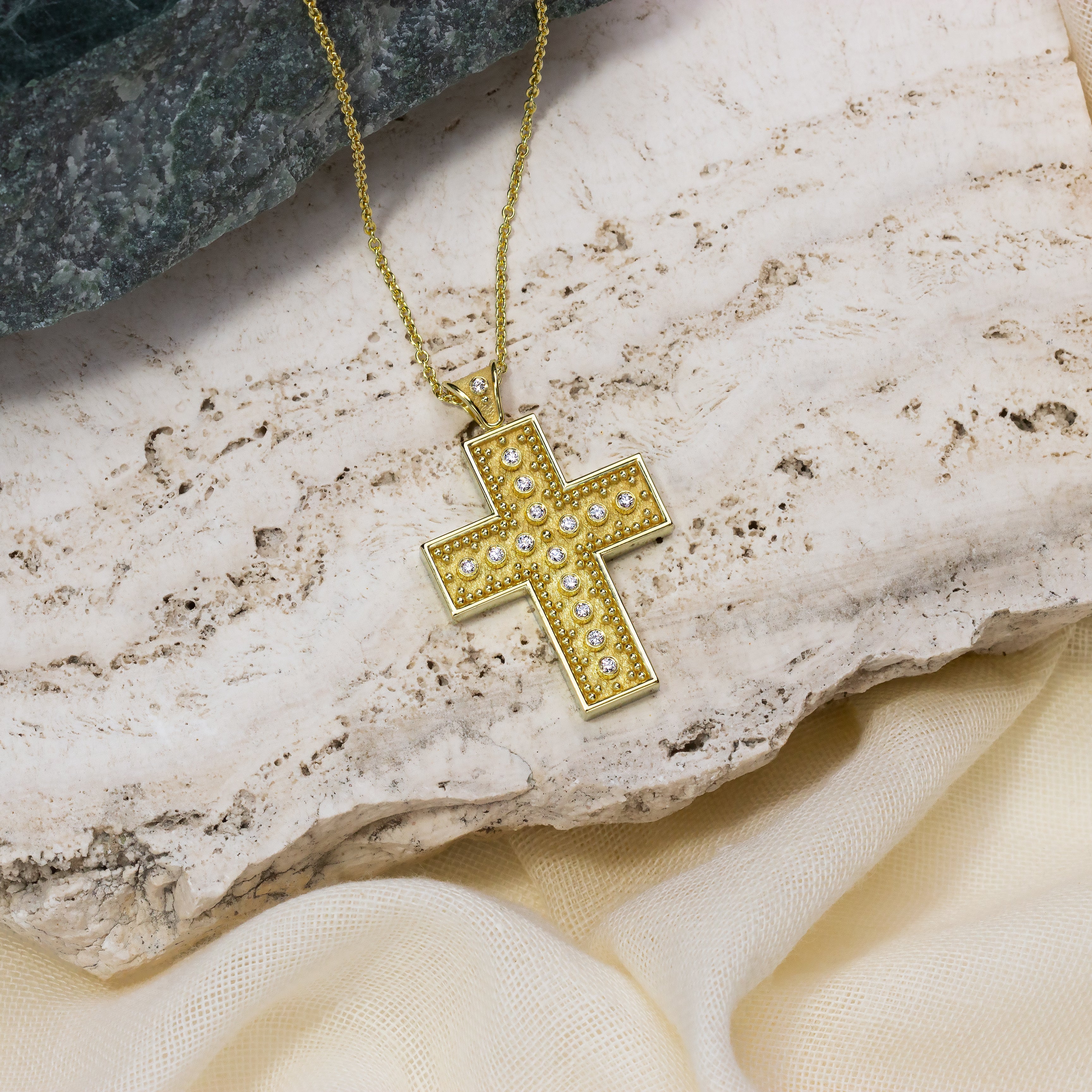 Byzantine Square Cross Pendant with Diamonds Odysseus Jewelry