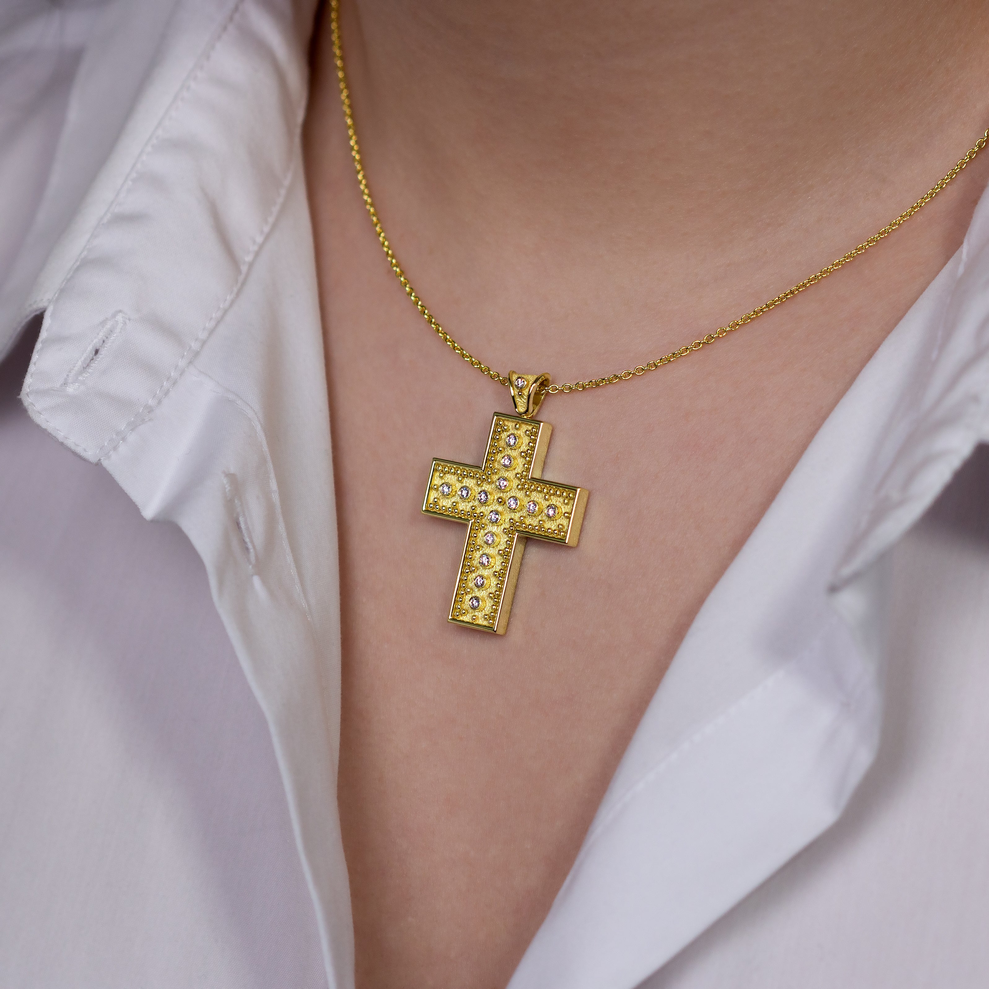 Byzantine Square Cross Pendant with Diamonds Odysseus Jewelry