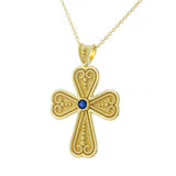 Byzantine Heart Cross with Sapphire