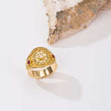 Gold Diamond Byzantine Daisy Ring with Rubies