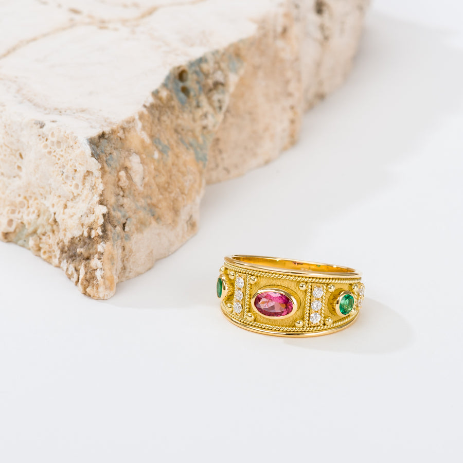 Gold Multi Color Byzantine Ring