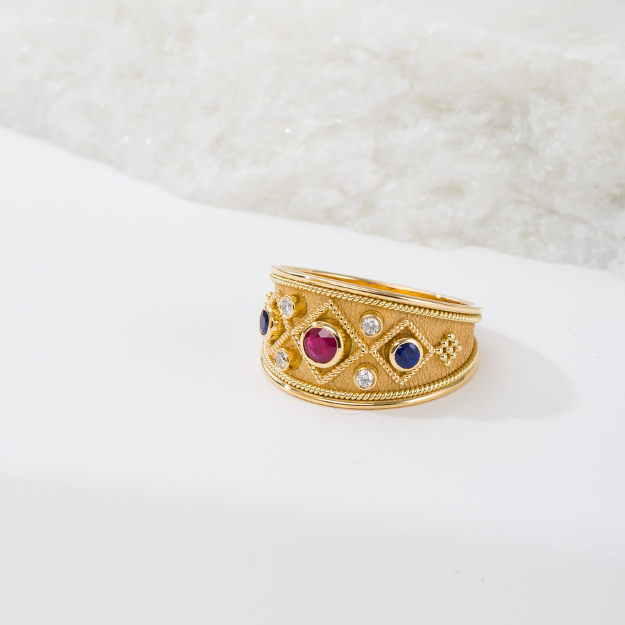 Byzantine Multi Color Gold Ring