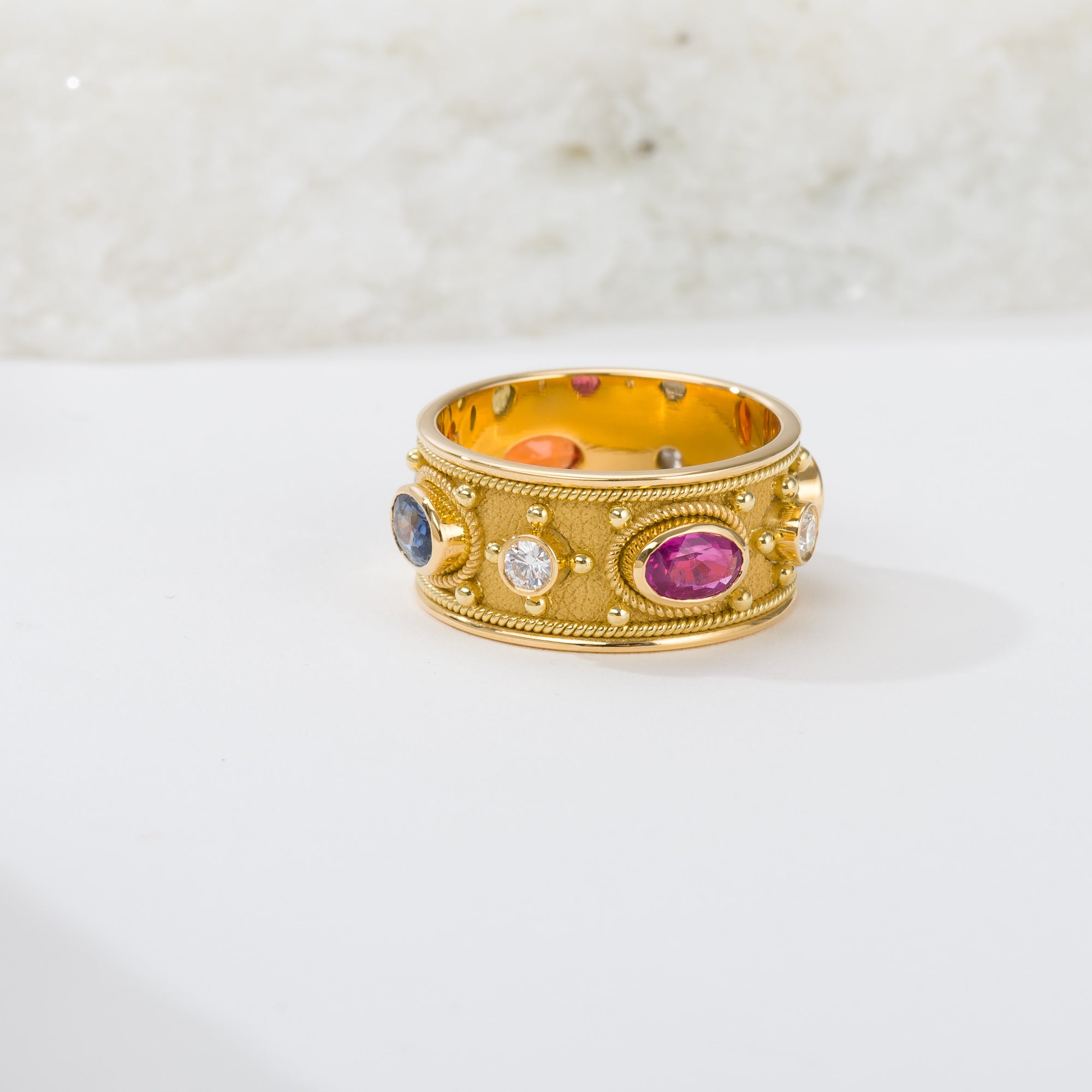 Byzantine Multi Color Sapphire Ring with Diamonds Odysseus Jewelry