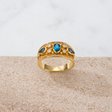 London Topaz Gold Byzantine Ring with Diamonds