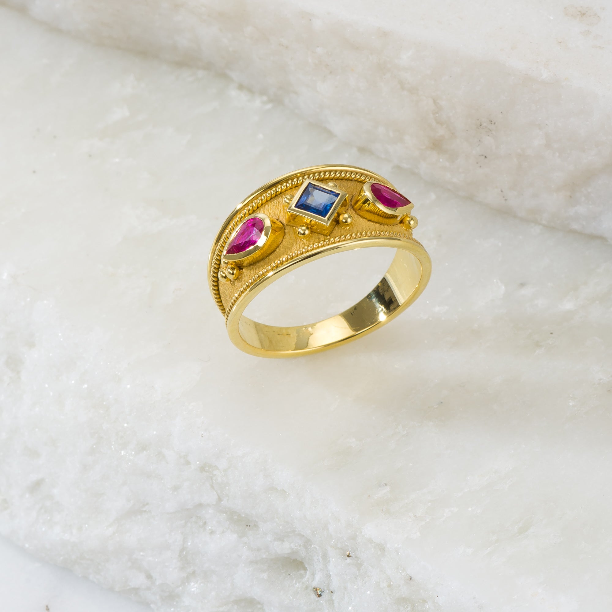 Sapphire Byzantine Gold Ring Odysseus Jewelry