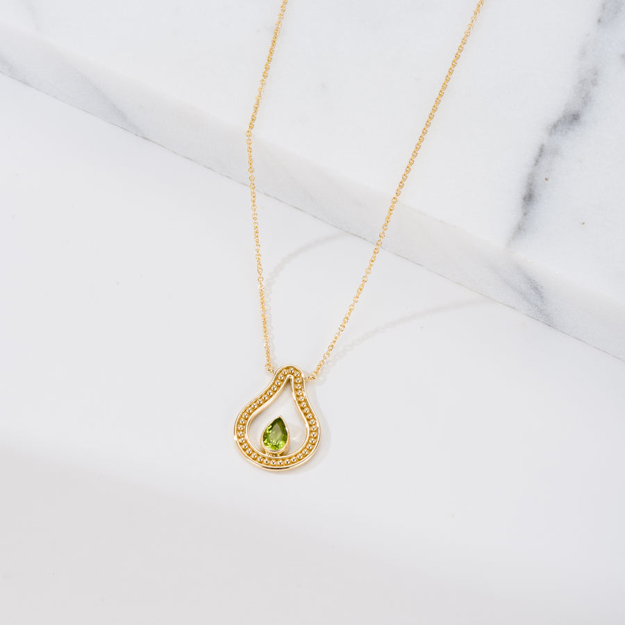 Pear Peridot Gold Byzantine Pendant
