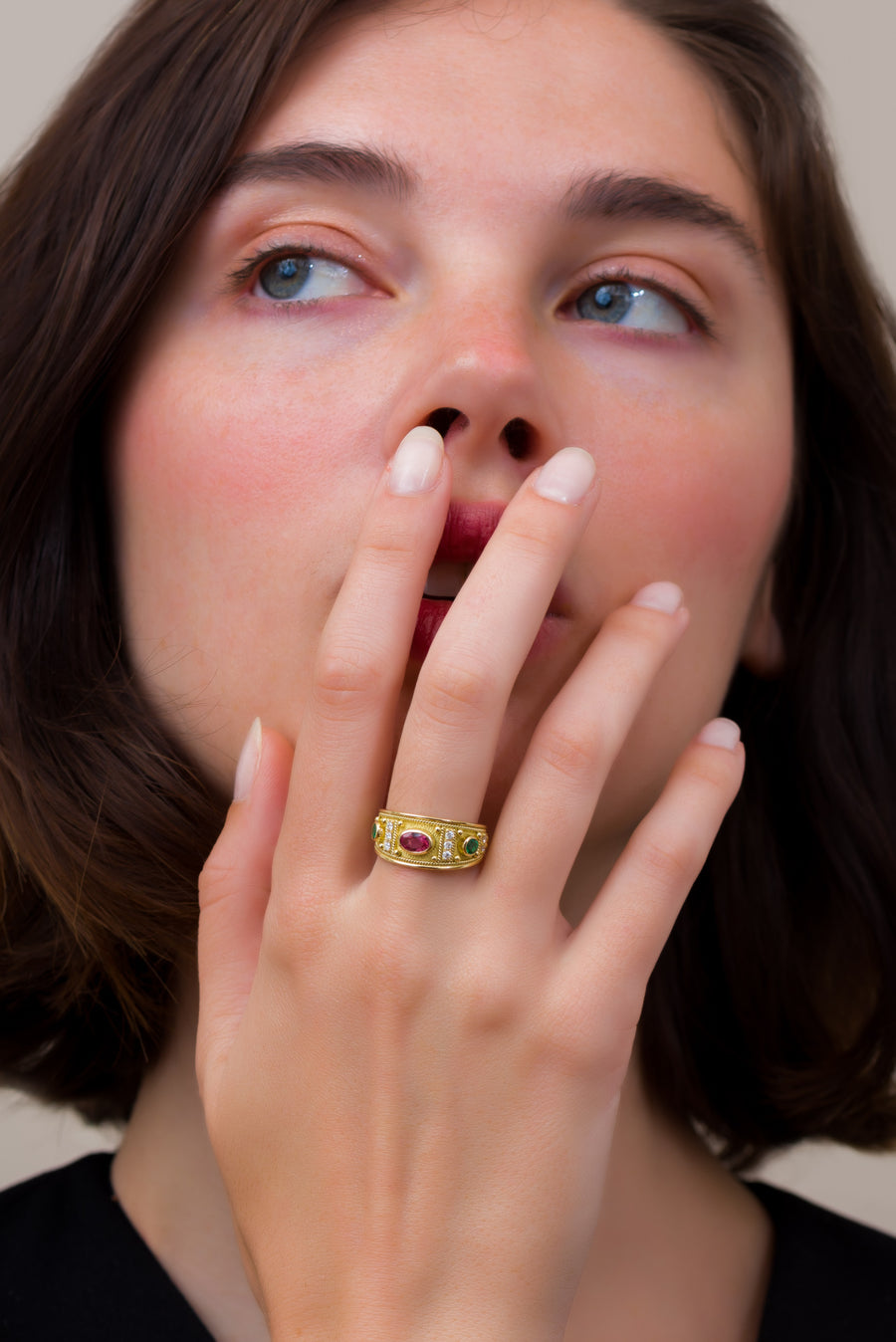 Gold Multi Color Byzantine Ring